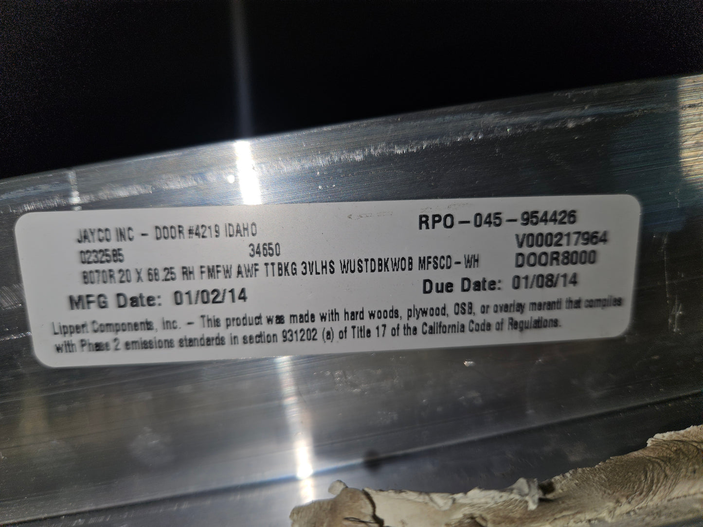 20x68.5 RH radius entry door