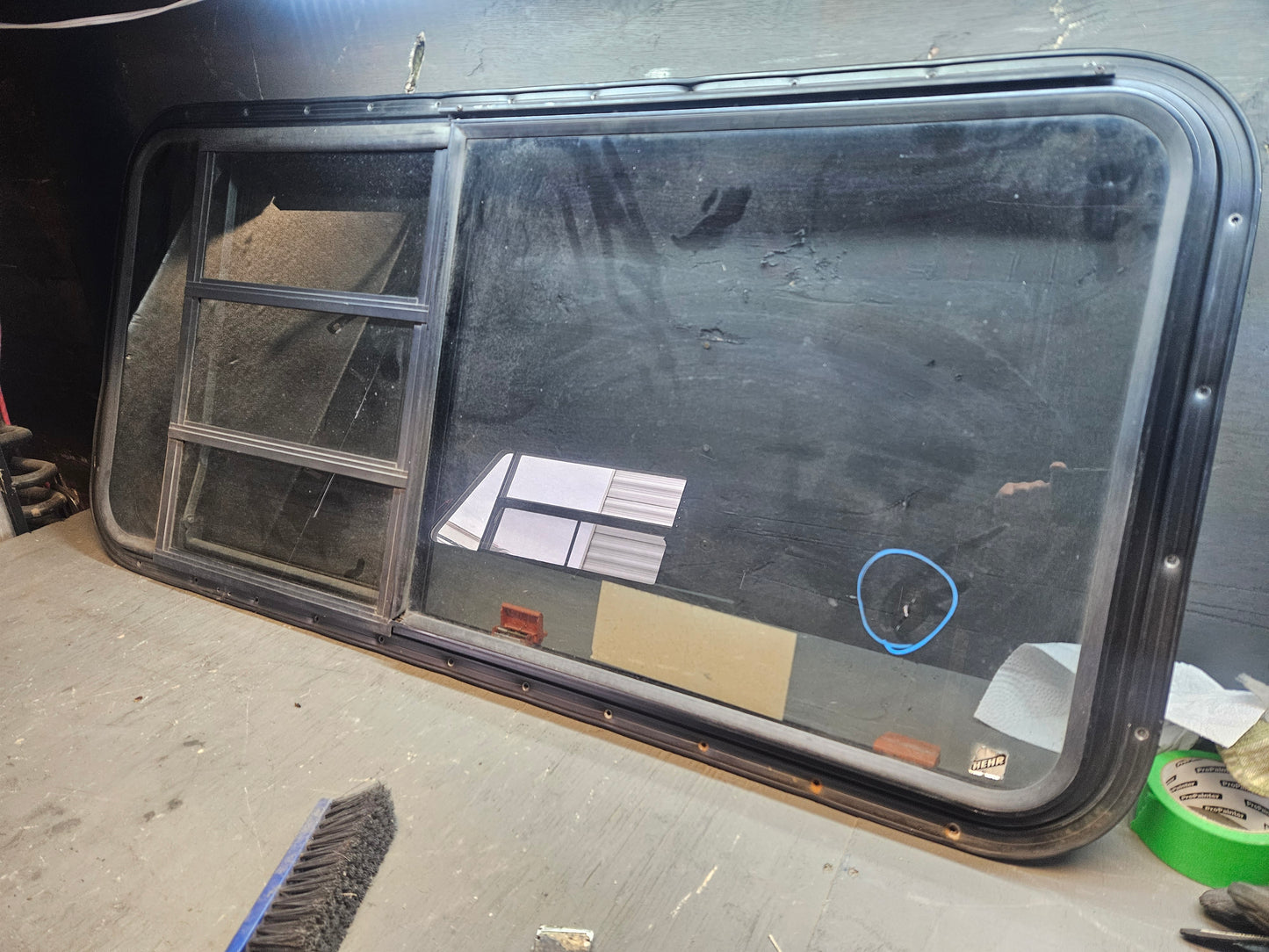 Poor condition combination escape and crank black window